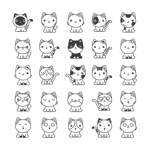 set of cute cats on white background, line style icon - Vector, Image