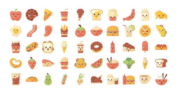 set di icone cibo kawaii su sfondo bianco
 - Vettoriali, immagini