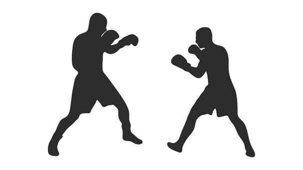 Boxing champ standing and ready to fight simple drawing. Box is a fighting sport illustration. Man boxer training outline drawing with letters text. Fighter silhouette hand drawn vector. Person sketch - Vector, Image