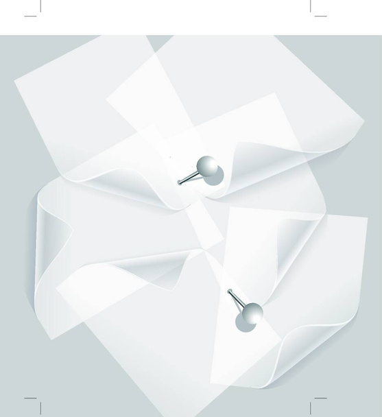 collection of various white note papers or transparent stickers with pins. transparent stickers with pins - Vector, imagen