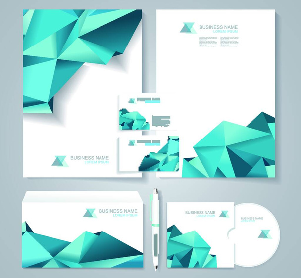 Corporate identity template with blue polygonal design elements. Documentation for business. - Vektör, Görsel