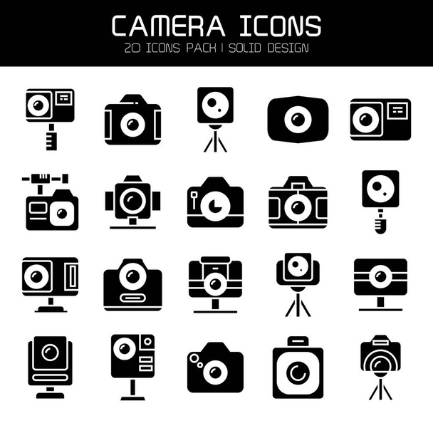 digitális fényképezőgép, és akciókamera ikonok készlet - Vektor, kép