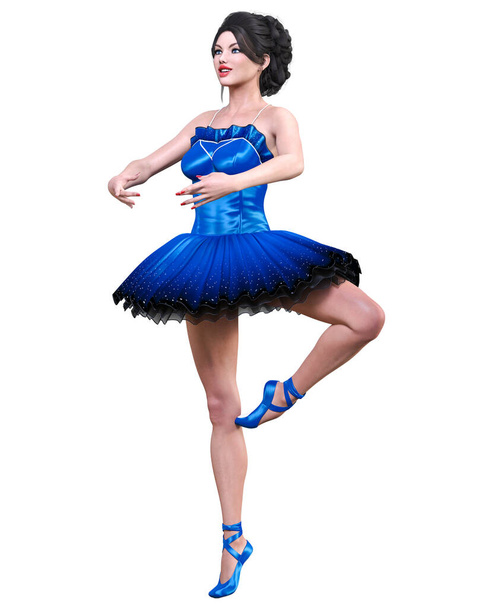 Dancing ballerina.Blue ballet tutu.Beautiful girl with blue eyes.Ballet dancer.Studio photography.Conceptual fashion art.3D render isolate illustration. - Фото, изображение