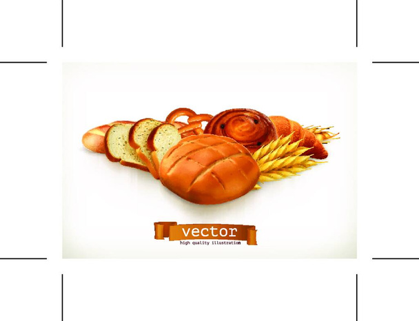 Bread, vector illustration isolated on white - Vector, imagen
