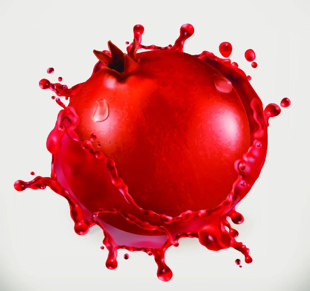 Pomegranate juice. Fresh fruit, 3d vector icon - Vektori, kuva