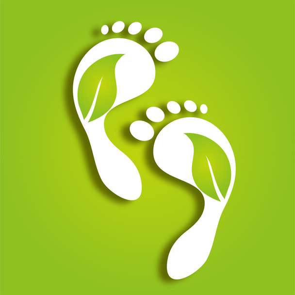 paper foot prints with green leaves - Vector, imagen
