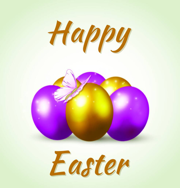 Decorative Easter background witn purple and golden eggs - Vecteur, image
