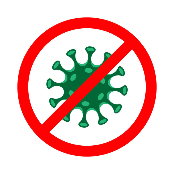 Stoppt das grafische Symbol für Viren. Symbol verbotenes Coronavirus. Warnbanner stoppen Covid -19. Zeichen Verbot Virus isoliert auf weißem Hintergrund. Vektorillustration - Vektor, Bild