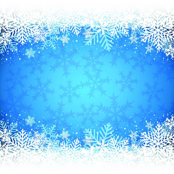 Decorative blue Christmas background with white snowflakes. Vector illustration. - Вектор,изображение
