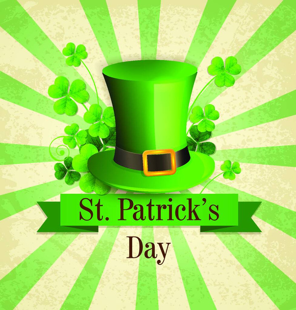 saint patricks day poster with leprechaun hat and gold coins - Vector, Image