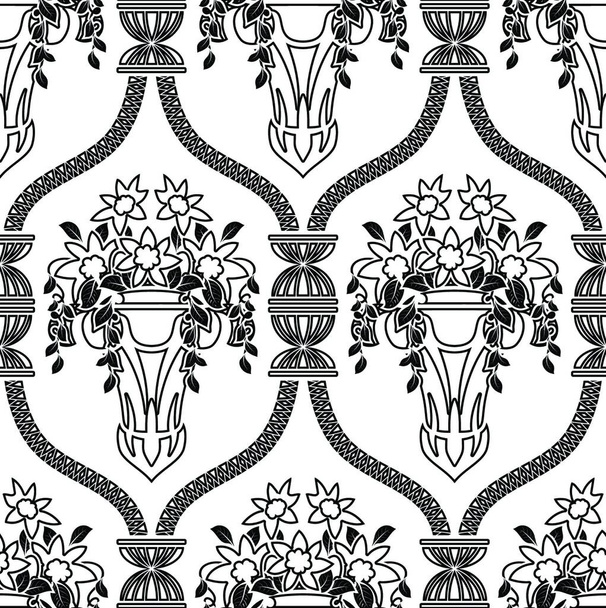 Damask Seamless Pattern. Elegant Outline  Design in Royal Baroque Style Background Texture. Floral and Swirl Element. Ideal for Textile Print and Wallpapers.Vector Illustration. - Vecteur, image