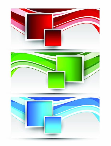 Set of wavy banners with squares - Vector, Image