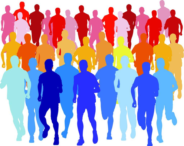 Set of silhouettes. Runners on sprint, men. vector illustration. - Vetor, Imagem
