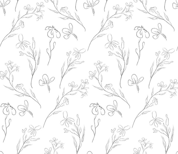 Vektorlinie zeichnet florales nahtloses Muster - Vektor, Bild