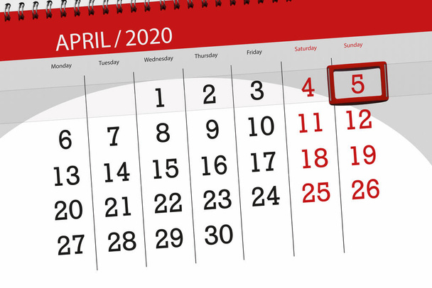 Kalenderplaner für den Monat April 2020, Einsendeschluss, 5., Sonntag. - Foto, Bild