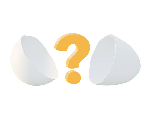 a question mark appears from an egg shell. 3d illustration - Foto, immagini