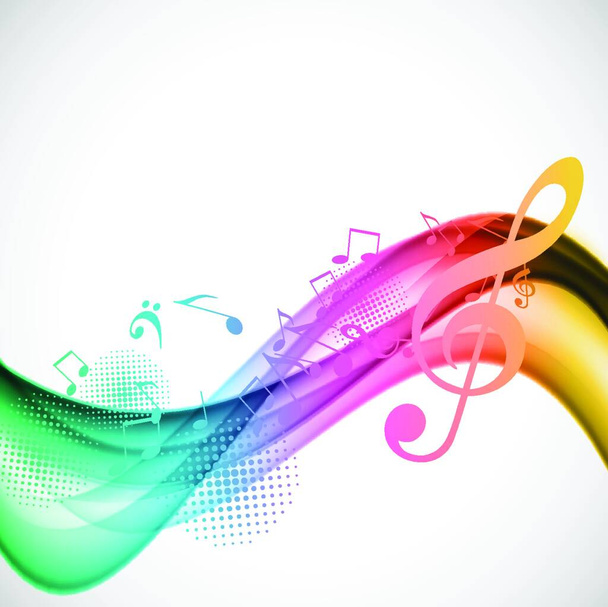 Colorful wavy music background with notes and g-clef - Wektor, obraz