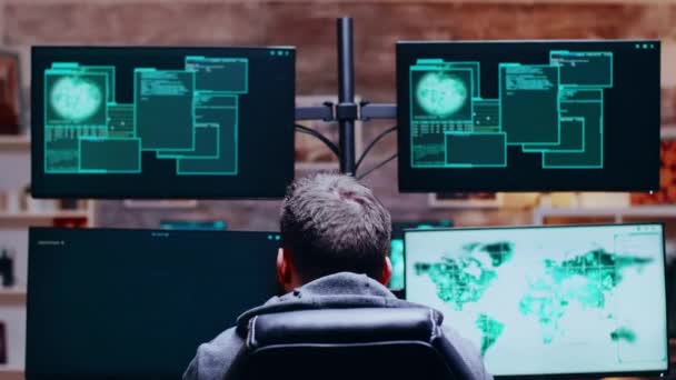 Back view of cyber criminals get access denied - Materiał filmowy, wideo