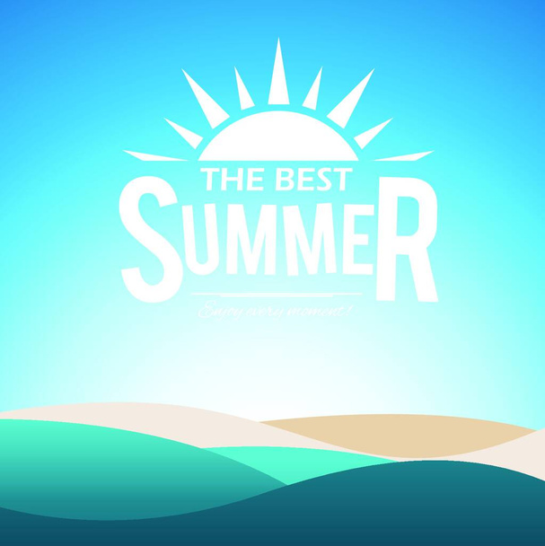 Summer poster with sea waves sands beach and sky - Vector, imagen