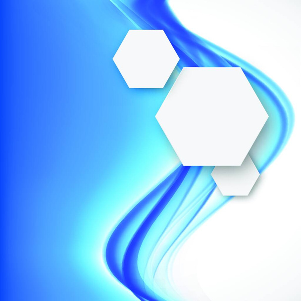 Abstract background with blue waves and paper hexagons - Вектор,изображение