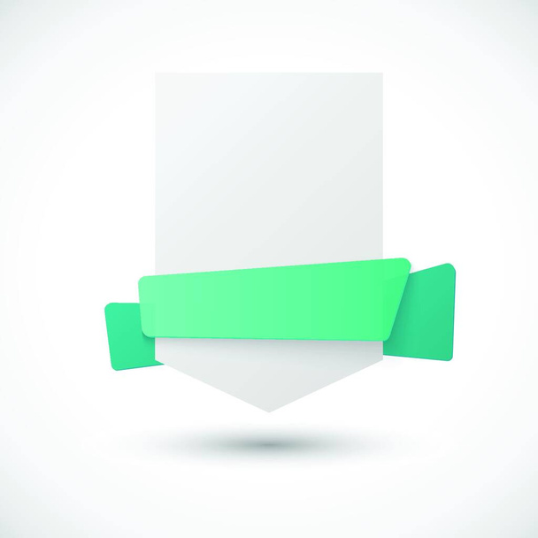 White paper banner. White paper banner with blue green ribbon for award design card vector illustration - Вектор,изображение