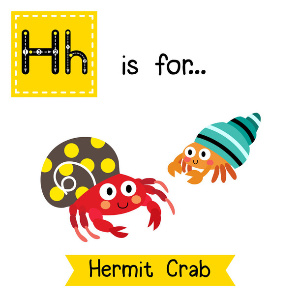 Letter H tracing. Colorful Hermit Crab. - Wektor, obraz