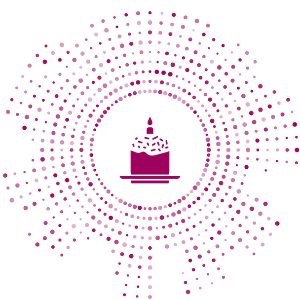 Gâteau de Pâques violet et icône de bougie isolé sur fond blanc. Joyeux Pâques. Cercle abstrait points aléatoires. Illustration vectorielle
 - Vecteur, image