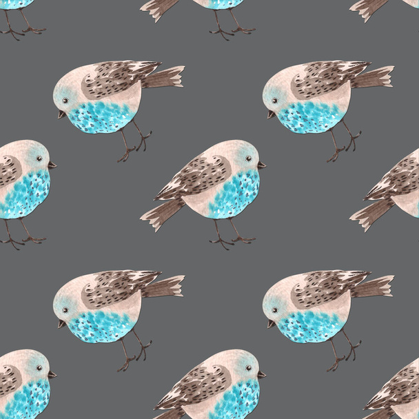 patrón con pájaros azules sobre un fondo gris, ilustración de acuarela
 - Foto, imagen