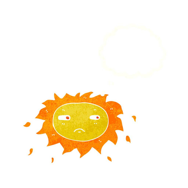 cartoon sad sun with thought bubble - Vector, Image