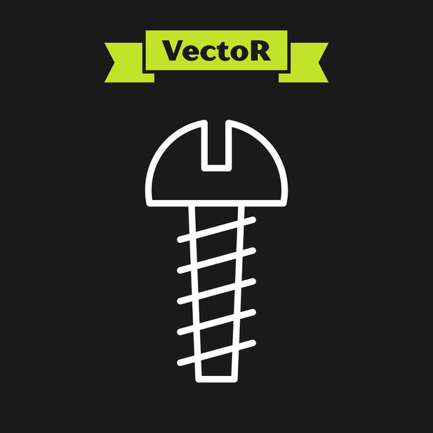 White line Metallic screw icon isolated on black background.  Vector Illustration - Vector, Image