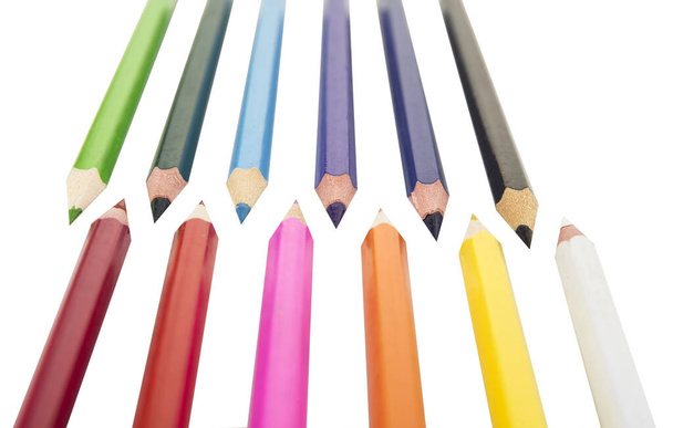 Sharpened colored pencils on the white background - Photo, Image