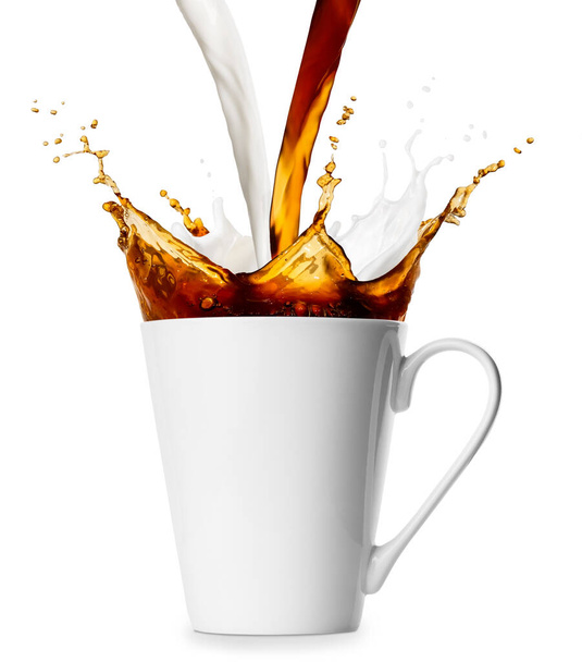 cup with coffee and milk splashes - Фото, зображення