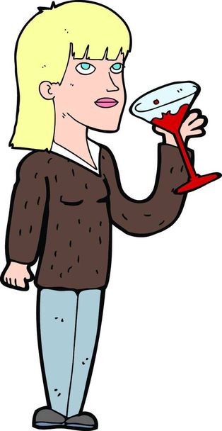 cartoon woman trying out a new cocktail - Διάνυσμα, εικόνα