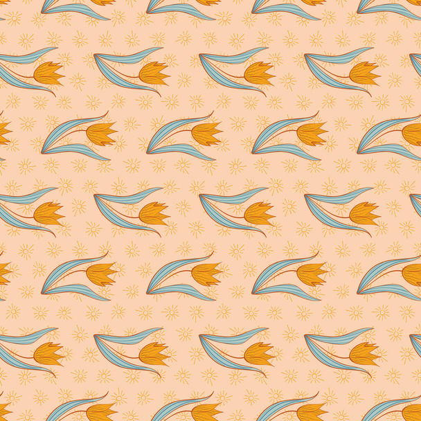 yellow tulips seamless vector springtime pattern - Vektor, kép
