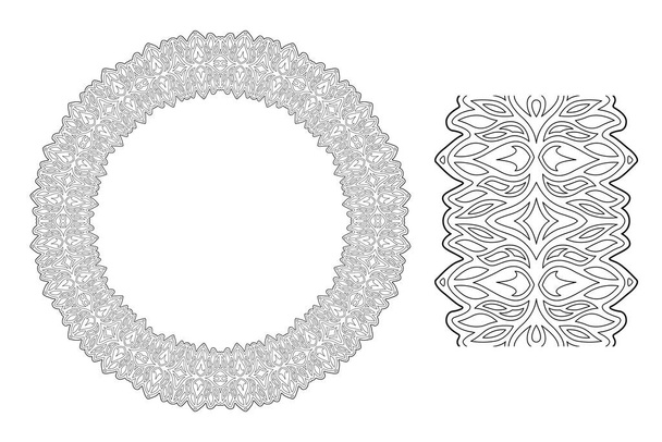 Beautiful monochrome linear illustration for coloring book page with abstract circle pattern and paint brush with fire flames isolated on the white background - Vettoriali, immagini