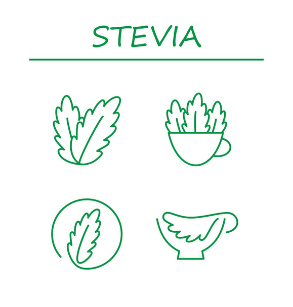 A Stevia deixa ícones. adoçante stevia natural. Ilustração vetorial
. - Vetor, Imagem