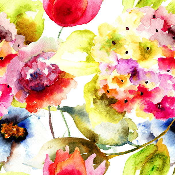 Seamless wallpaper with summer flowers - 写真・画像