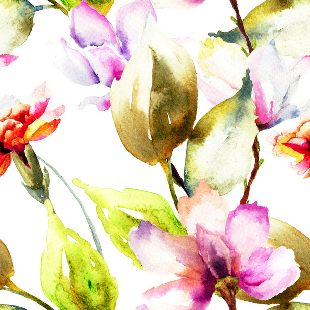 Seamless wallpaper with Summer flowers - Φωτογραφία, εικόνα