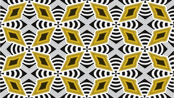 Imagen de una forma de triángulo, arte vectorial de rayas abstractas en blanco y negro, con icono de triángulo de color dorado
. - Vector, Imagen