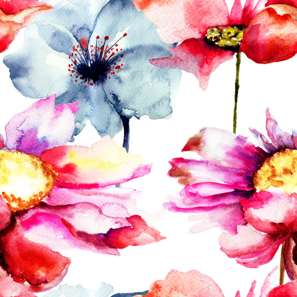 Seamless wallpaper with stylized flower - Photo, image