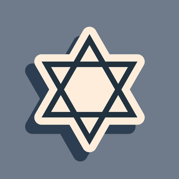 灰色の背景に隔離されたデビッドアイコンのブラックスター。ユダヤ教のシンボル。長い影のスタイル。ベクターイラスト - ベクター画像