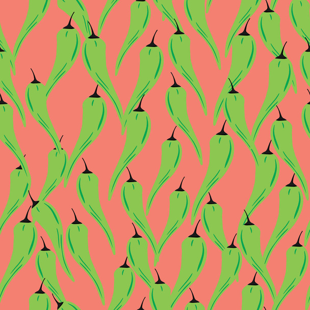 Chilli seamless pattern in doodle style. Hot chile peppers wallpaper. Creative vegetarian healthy food texture. Design for fabric, textile print, wrapping paper, kitchen textiles. Vector illustration - Wektor, obraz