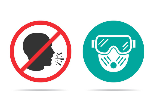 No cough and medical protection mask icons in a flat design - Vetor, Imagem