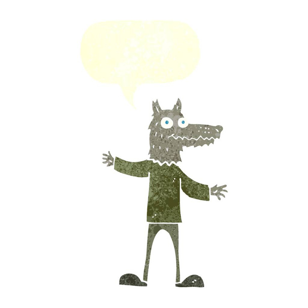 cartoon wolf man with speech bubble - Вектор, зображення