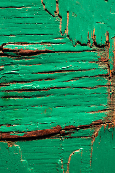 Green colour painted wooden texture background is peeling, Close up & Macro shot, Selective focus - Foto, afbeelding