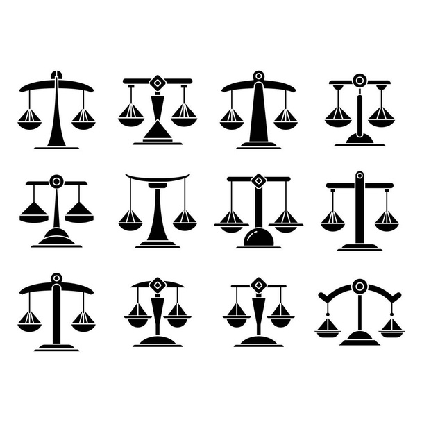 κλίμακα δικαιοσύνης, εικονίδια κλίμακας ισορροπίας που - Διάνυσμα, εικόνα