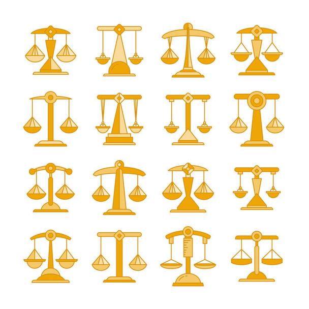 ikony měřítka bilance, nastaveno měřítko spravedlnosti - Vektor, obrázek