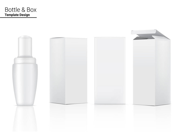 Σταγονομετρητής μπουκάλι Mock up Ρεαλιστικό καλλυντικό και κουτί για το προϊόν περιποίησης δέρματος σε λευκό φόντο Εικονογράφηση. Φροντίδα Υγείας και Ιατρικής Έννοια Σχεδιασμός. - Διάνυσμα, εικόνα