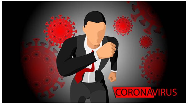 コロナウイルスの危険性を示しています。ウイルステロはビジネスマンに影響する. - ベクター画像