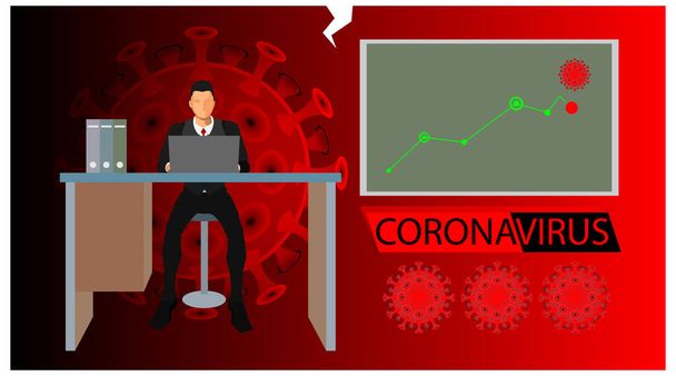 コロナの発生時の会社の利益と損失の図です。コロナウイルスが存在する場合の金融ビジネスのテーマに関するニュース - ベクター画像